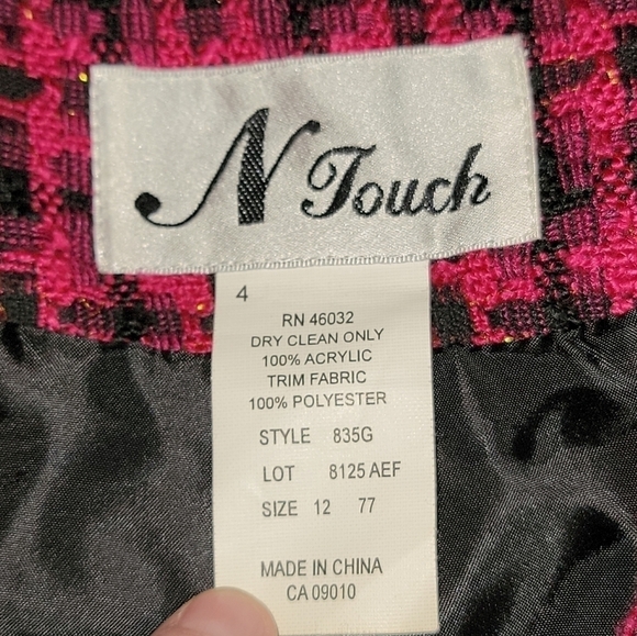 N Touch size 12 button down blazer jacket pink & black, acrylic, polyester - Picture 3 of 8